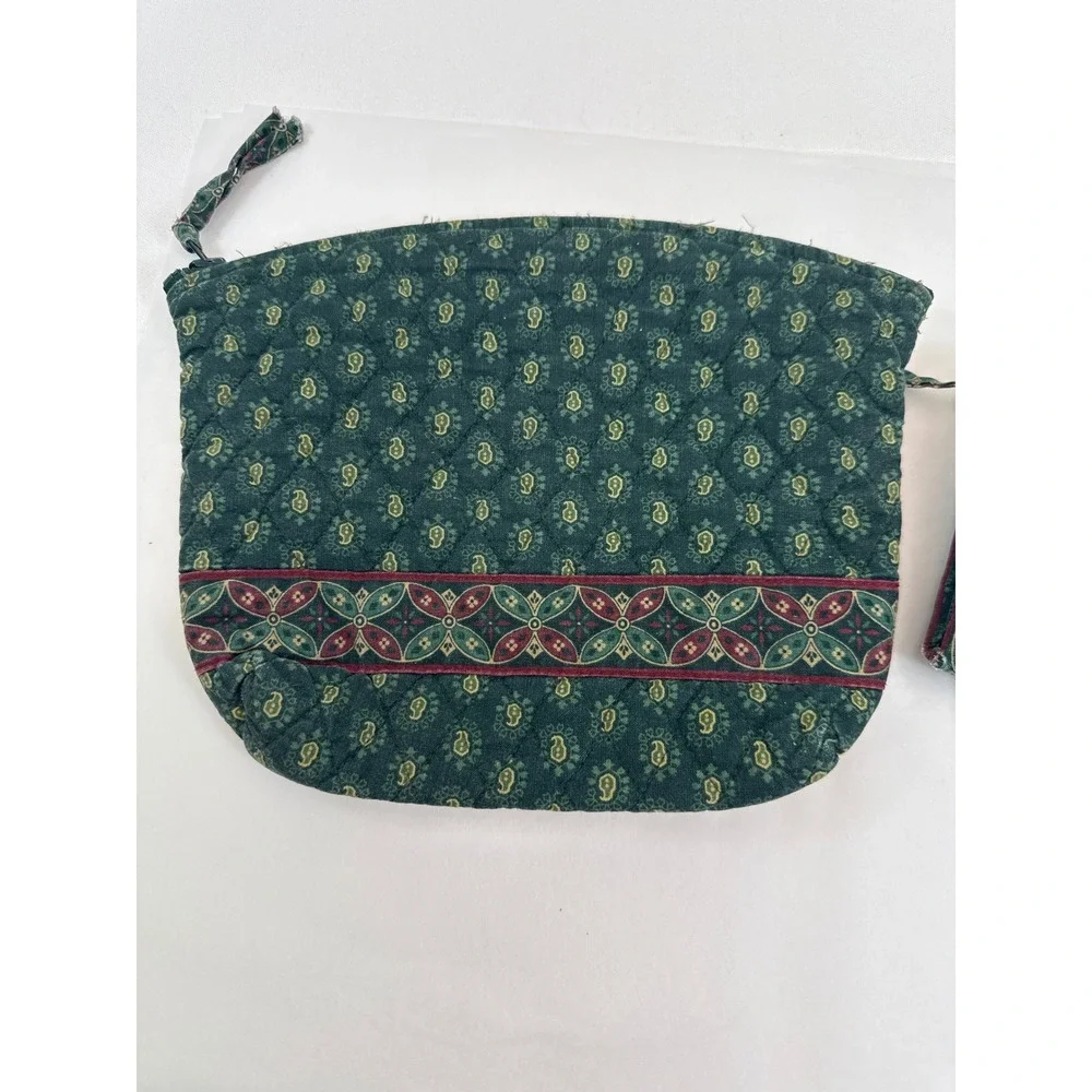 Vera Bradley Vintage Makeup Pouch Crossbody Wallet Set Classic Green Quilted